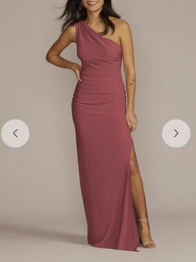 David's Bridal One-Shoulder Mauve Bridesmaid Gown